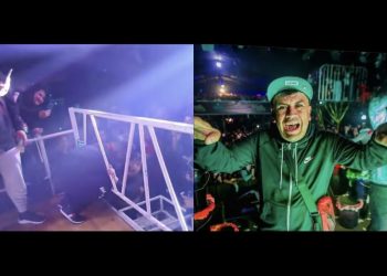 Mujer besa a loco René en pleno show