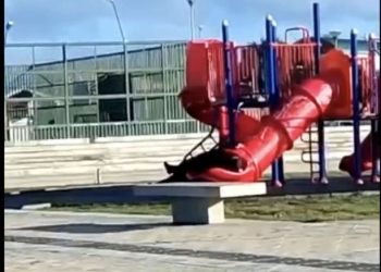 VIDEO: Graban al Presidente Gabriel Boric atascado en un tobogán infantil