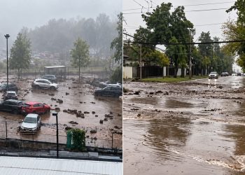 Aluvión en Las Condes arrastra vehículos, árboles y una micro: la fuerza de la lluvia vuelve a golpear a Santiago